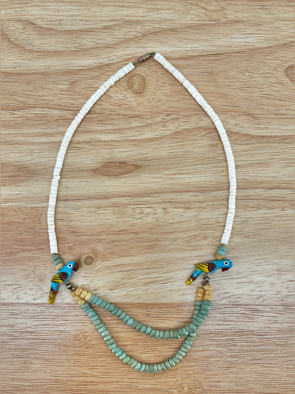 Handcrafted White and Turquoise Beaded Parrot Necklace